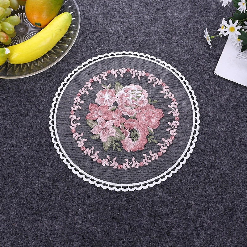 Nordic Round Lace Placemat Embroidered Floral Mesh Mat Home Textile Sofa Cover Photo Background Fabric|Home Decor & Table Linens