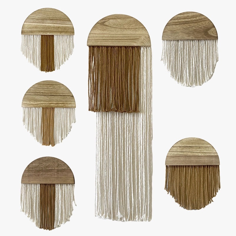 Bohemian Cotton Tassel Wall Hanging Handmade Nordic Tapestry Semicircle Solid Wood Decoration|Home Decor