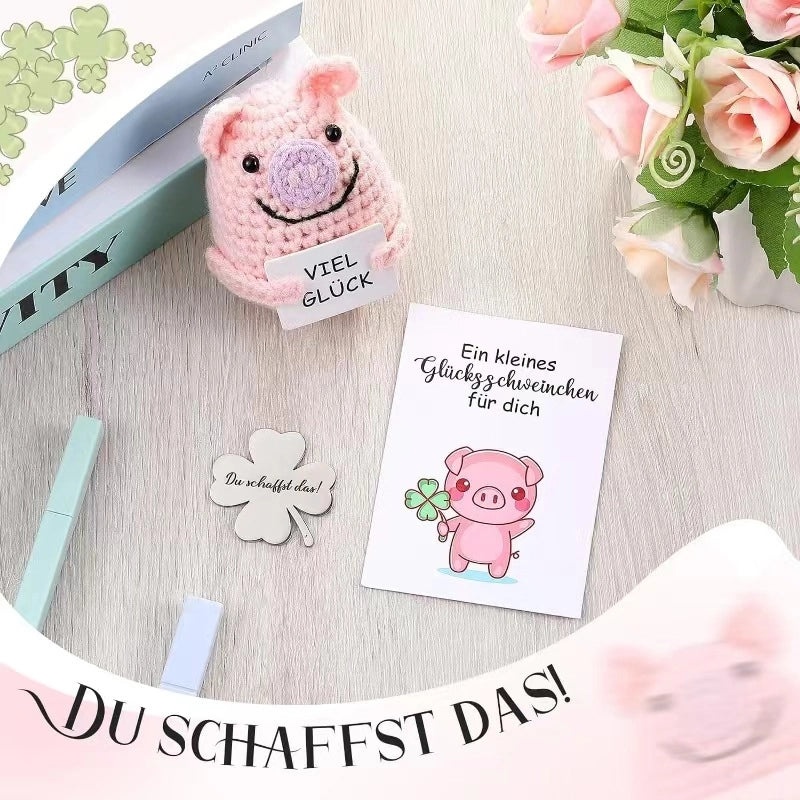 Handmade Pink Wool Crochet Pig Doll Cute Knitted Animal Toy Stress Relief Gift|Handmade Toys & Dolls