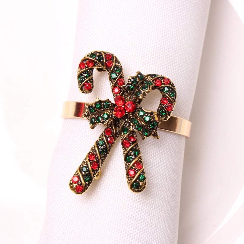Festive Christmas Tree and Santa Claus Alloy Napkin Rings Set of 6 | Holiday Table Decor
