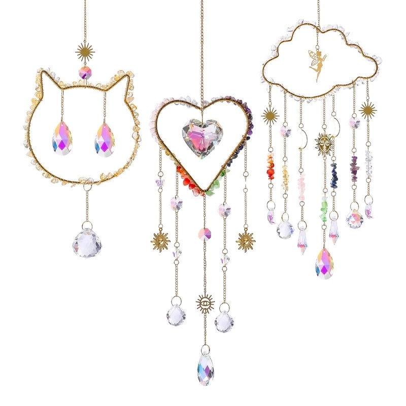 Adorable Cloud and Heart Shaped Cat Crystal Suncatcher Wind Chime Wall Decor|Home Decor & Accessories