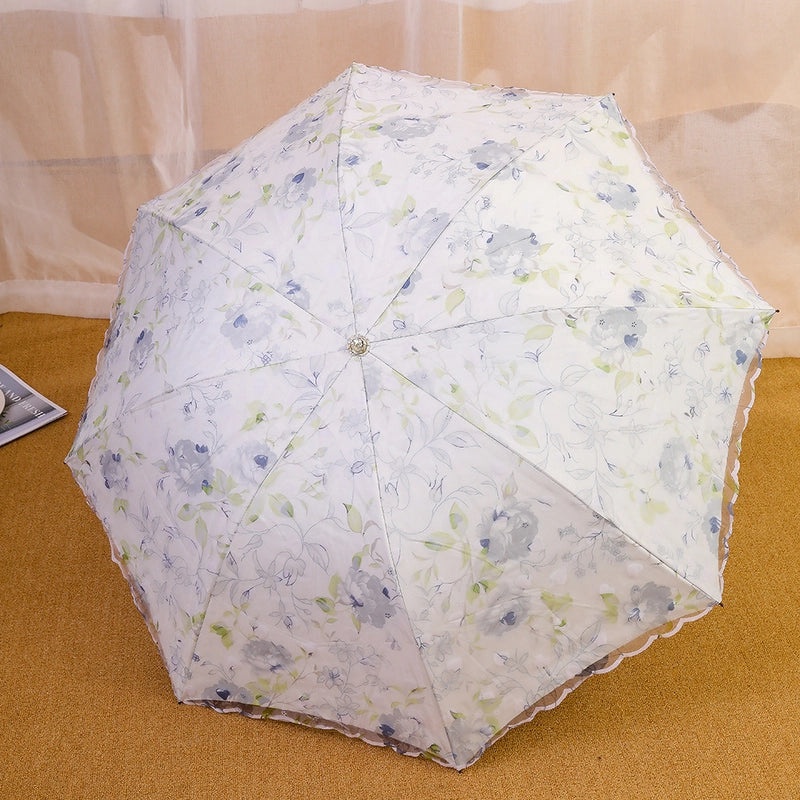 Goddess Princess Double Layer Lace Foldable Umbrella for Women | Sun & Rain Protection | Black Sunshade Umbrellas | Women's Accessories