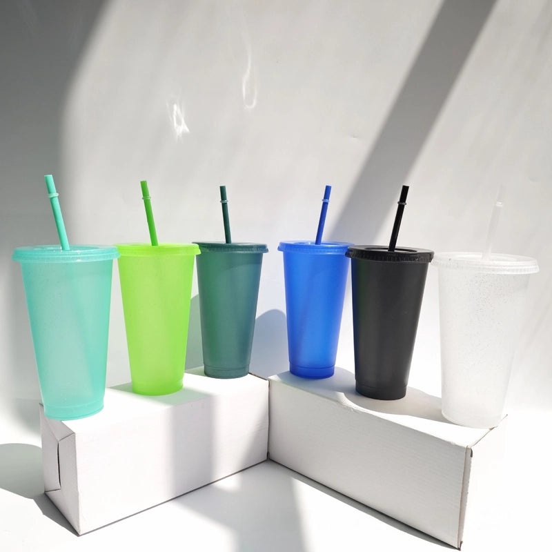 710ml Large Capacity Glitter Sipper Cup with Logo, Creative PP Plastic, 15 Color Options | Drinkware & Tumblers