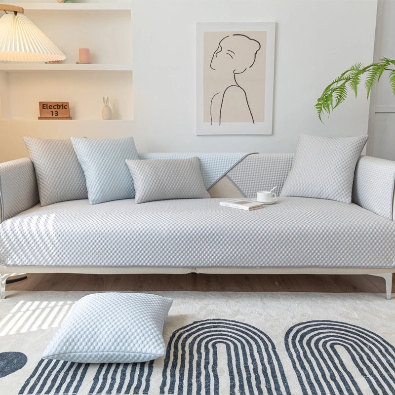 Summer Ice Silk Sofa Cushion Cool Polka Dot Solid Non-slip Towel Soft Breathable Cover|Home Decor Cushions