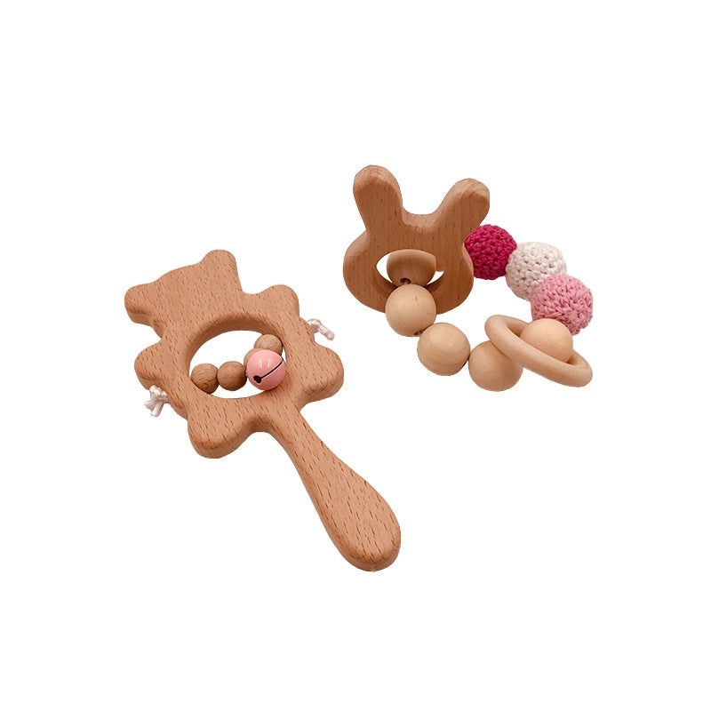 Baby Teething Bracelet with Beech Animal Molar Stick and Bear Toy | Baby Teething Accessories