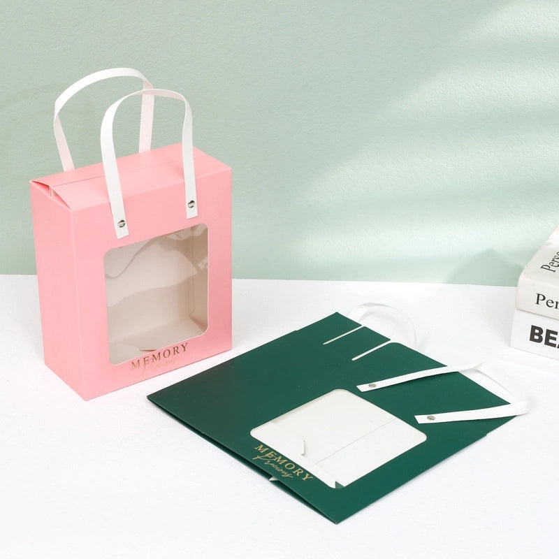 Transparent Window Paper Handbag Birthday Gift Festival Flower Doll Card Bag | Gift Bags & Packaging