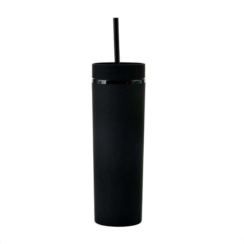 16oz Frosted Double-layer Plastic Tumbler with Straight Straw | Drinkware & Cups