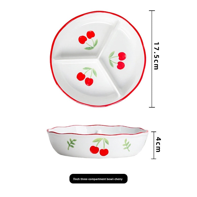 Ceramic Three-Compartment Bowl with Lid Microwave Safe Heat-Resistant Lunch Box Snack Plate|Kitchen & Dining