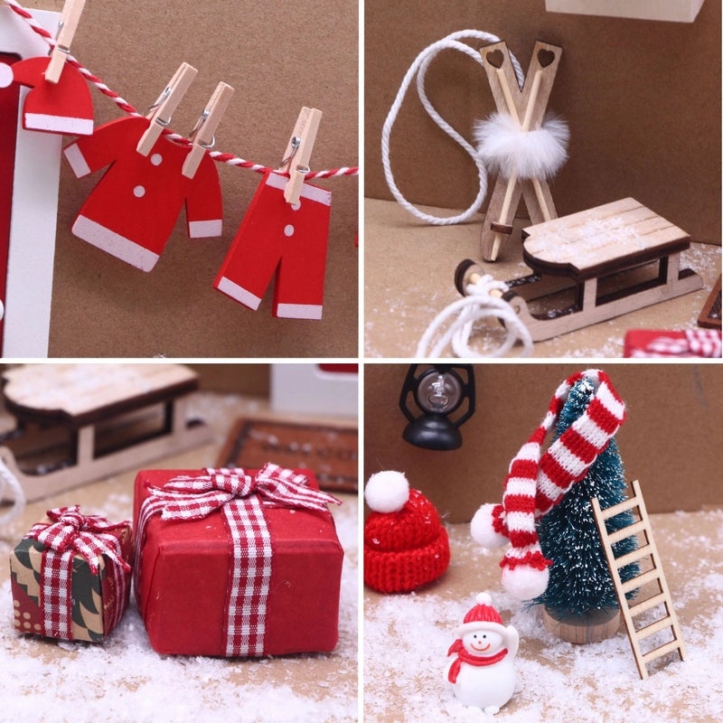 Mini Christmas Dollhouse Can-Open Four-Grid Door Set BJD Mini Scene Props Ornaments|Dollhouse Miniatures & Accessories