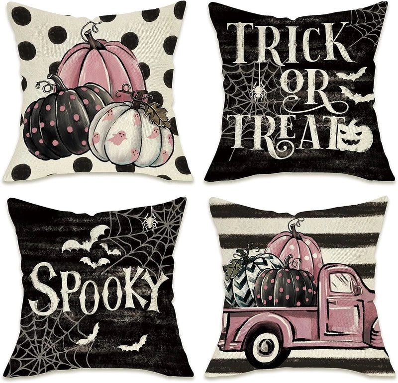 Halloween Minimalist Pumpkin Ghost Linen Pillow Covers for Couch Sofa Decor | Home Decor Pillows