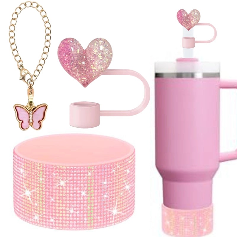 Red Heart Butterfly Silicone Straw Caps 3pcs Set | Drinkware Accessories