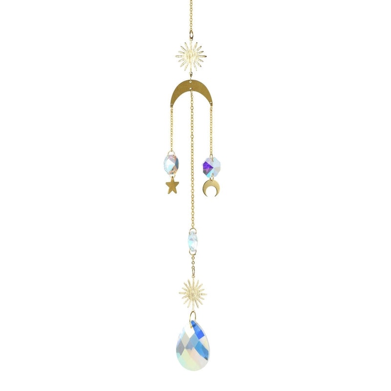 Celestial Geometric Moon Pendant with Crystal Charm|Jewelry & Accessories