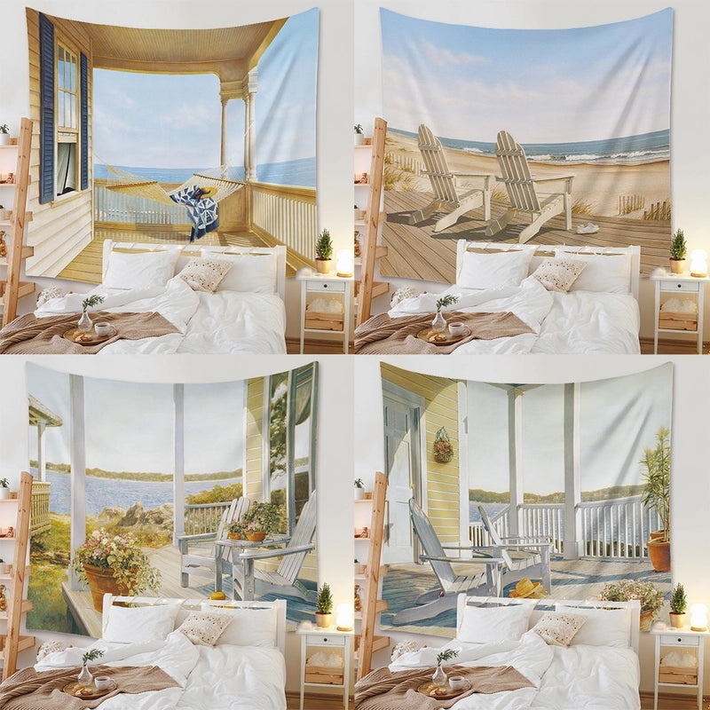 Sea View Tapestry Wall Hanging Decor Beach Background Cloth Art|Home Decor Wall Art