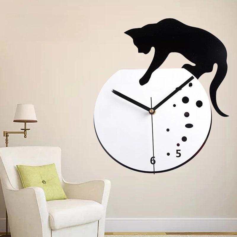 Cute Cartoon Fish Tank Kitten Wall Clock|Home Decor Wall Clocks