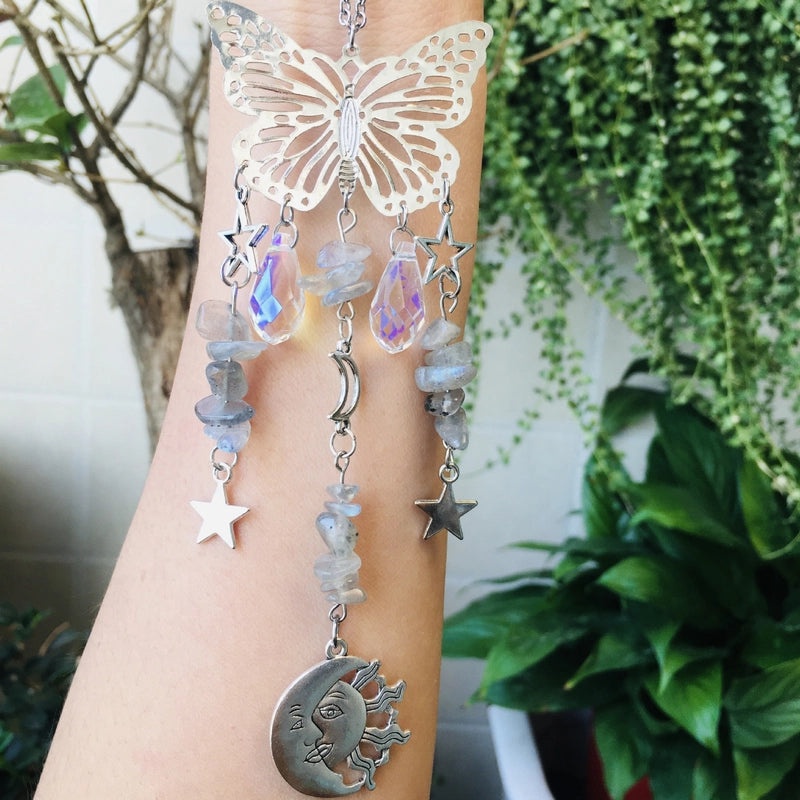 Christmas Pastoral Sun and Butterfly Crystal Pendant Wind Chime Wall Hanging|Home Decor