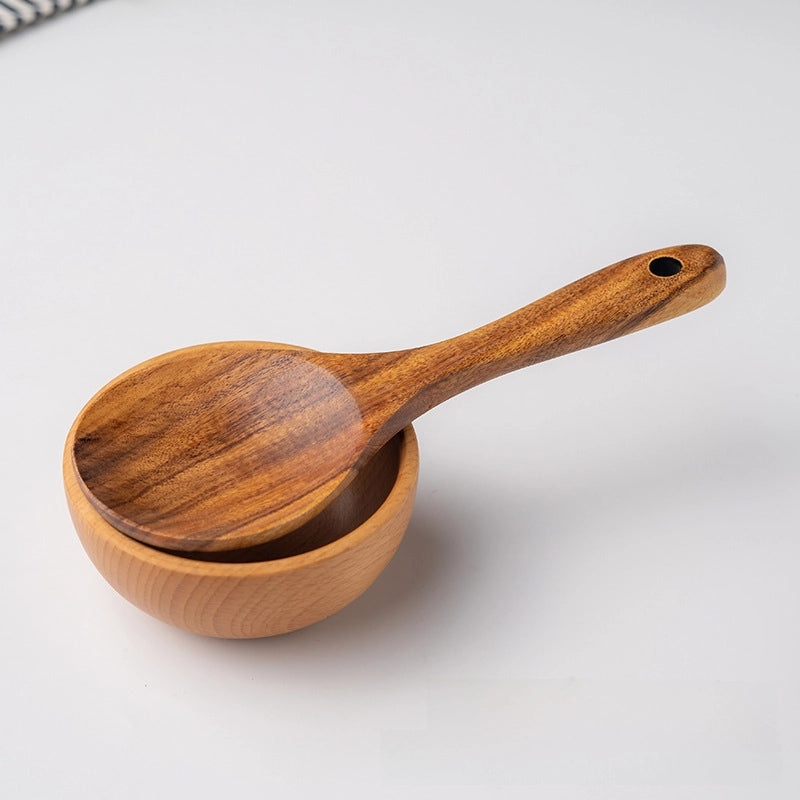 7-piece Teak Wood Kitchen Utensil Set Including Spatula, Soup Spoon & Colander | Kitchenware & Cooking Tools