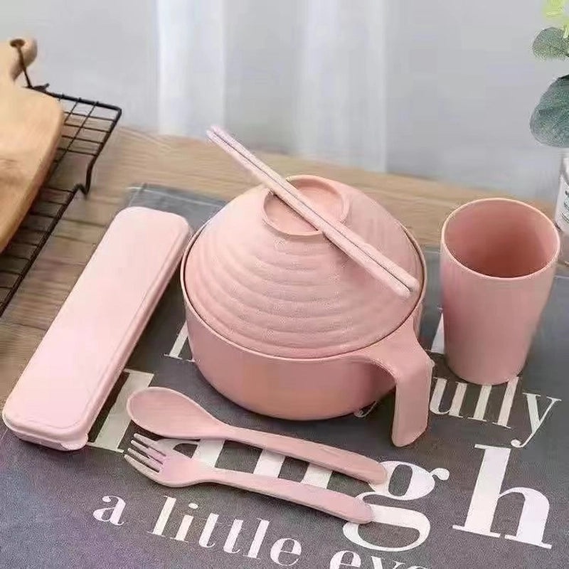日式麦秸方便面碗带盖筷子套装|餐具厨房用品