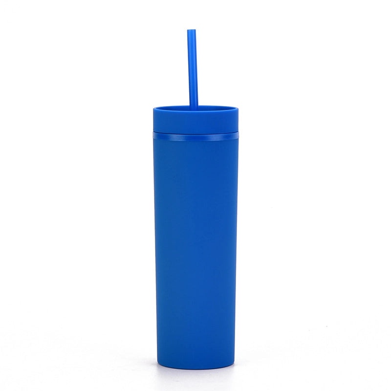 16oz Frosted Double-layer Plastic Tumbler with Straight Straw | Drinkware & Cups