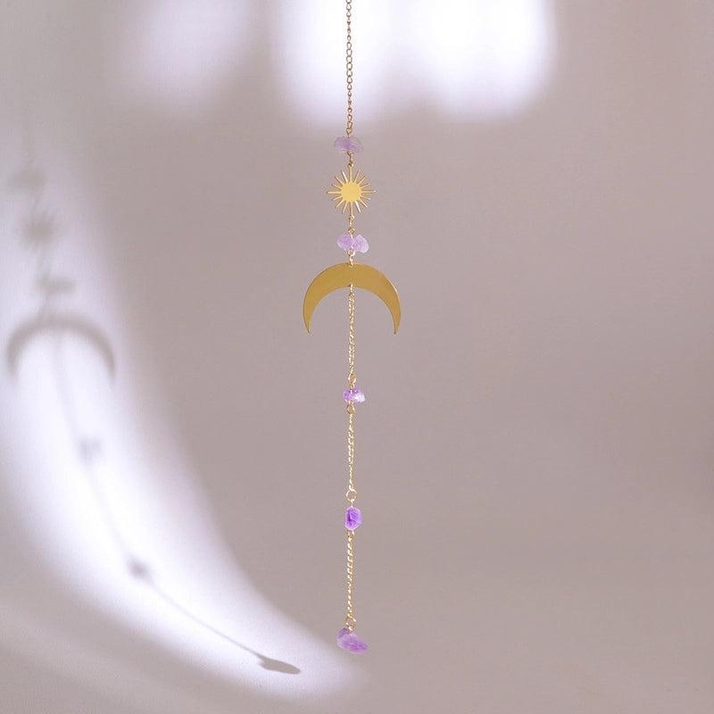 Minimalist Moon Floral Crystal Copper Suncatcher Wind Chime Wall Decor|Home Decor