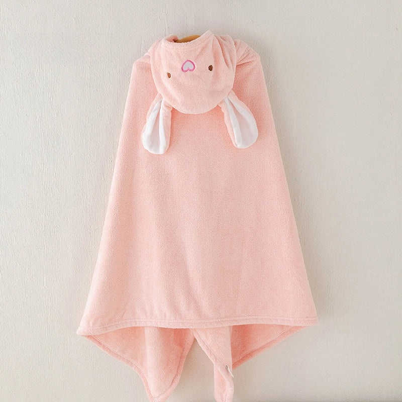 Baby Coral Fleece Hooded Cape Soft Cartoon Animal Kids Hooded Cloak Bath Towel for Spring and Autumn|Children's Bath Accessories