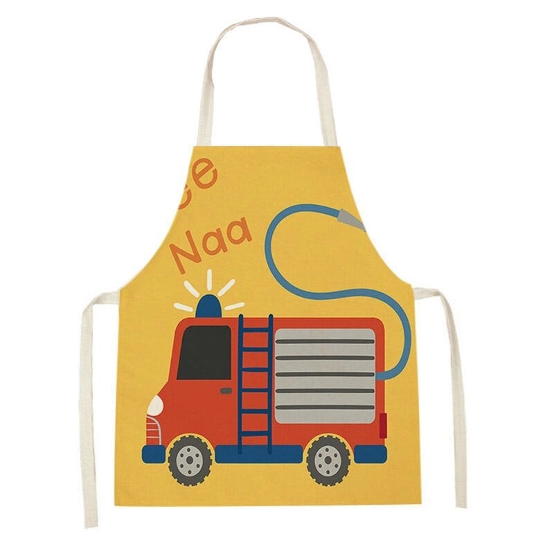 Cartoon Excavator Print Linen Sleeveless Parent-Child Apron Oil-Resistant Home Cooking Protective Wear|Kitchenware & Aprons