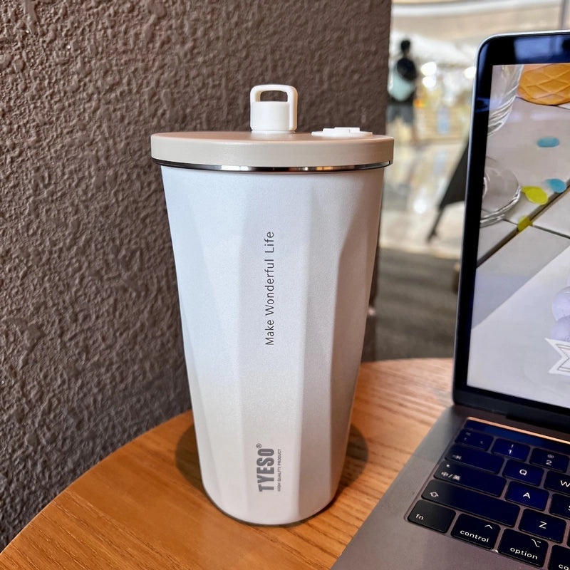 TYESO Taishuo Stainless Steel Insulated Coffee Cup with Straw and Ice Holder | Drinkware & Thermoses