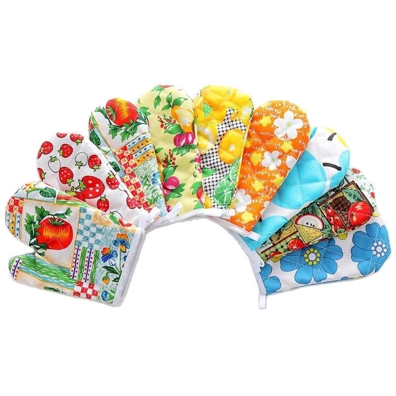 Heat Resistant Cotton Gloves with Modern Floral Design|Kitchen & Dining Accessories