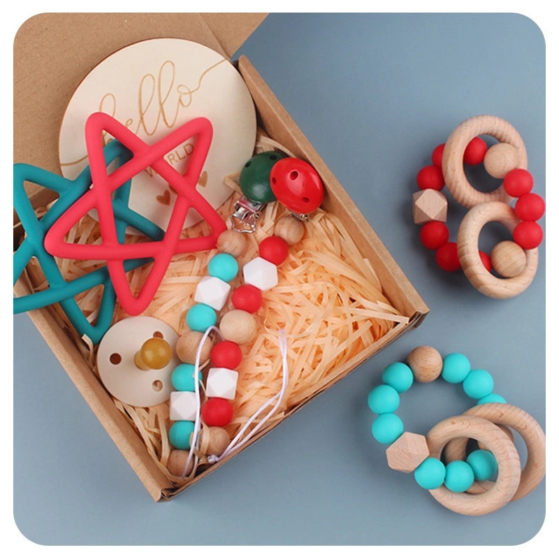 Adorable Pentagram Beech Wood Silicone Baby Teething Toy | Baby Teething Accessories