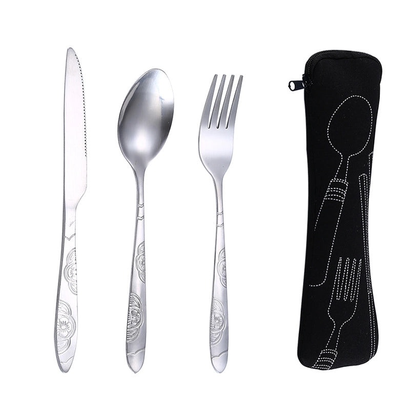 Portable Stainless Steel Western Steak Knife Fork Spoon Set with Creative Cloth Bag | Kitchen & Dining Cutlery Sets