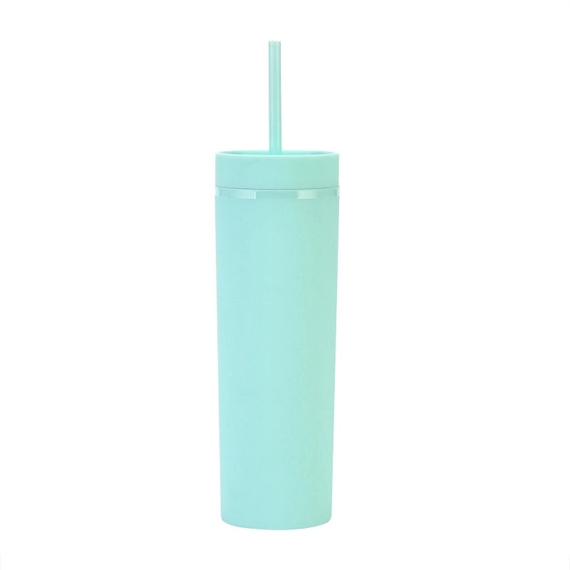 16oz Frosted Double-layer Plastic Tumbler with Straight Straw | Drinkware & Cups