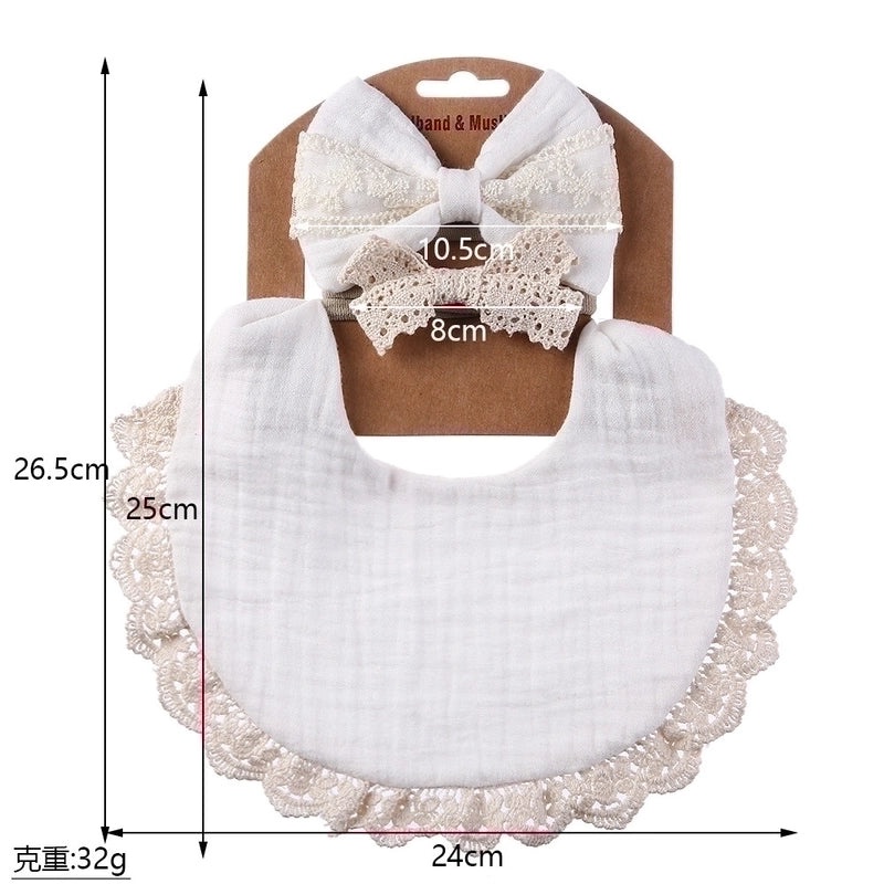 Baby Waterproof Bib and Lace Headband Set for Babies Cotton Double-sided Solid Color Saliva Towel|Baby Accessories