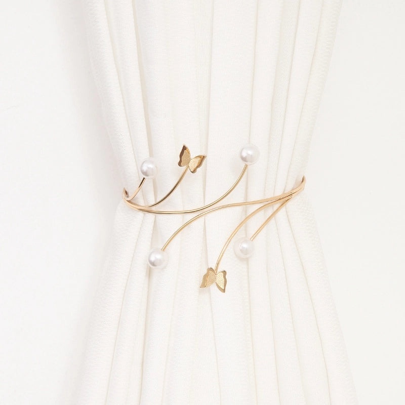 Modern Minimalist Six-Pearl Metal Curtain Tieback Punch-Free Living Room Curtain Holder|Home Decor & Curtain Accessories
