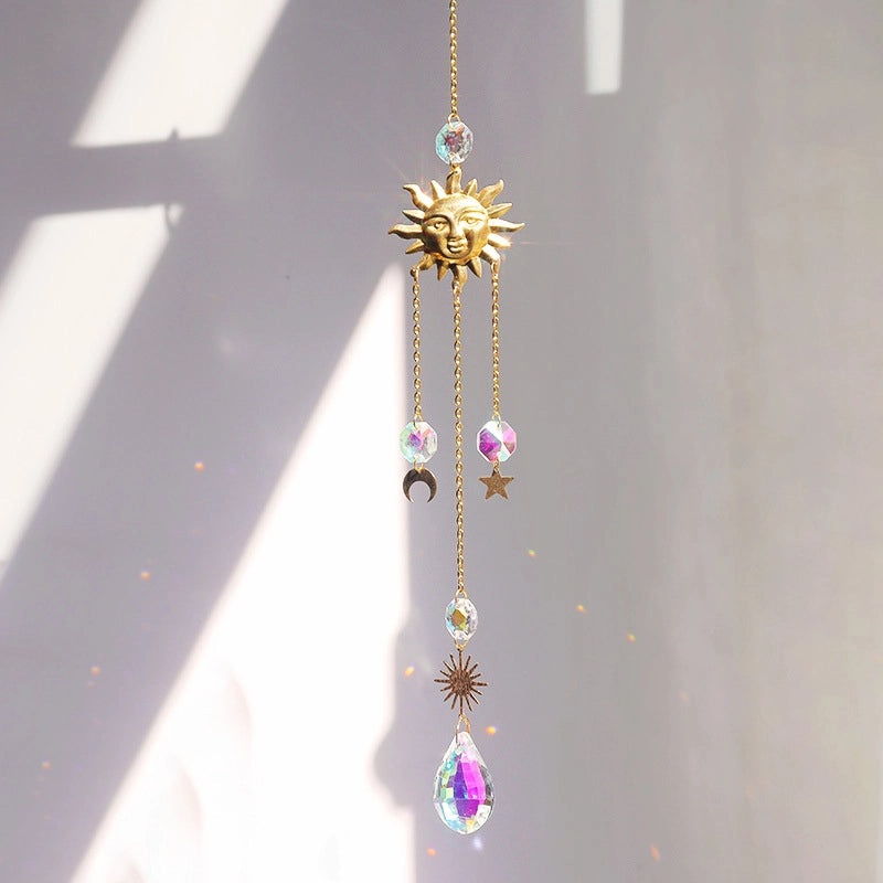 Minimalist Sun Star Moon Crystal Metal Suncatcher Wind Chime | Home Decor Wall Art