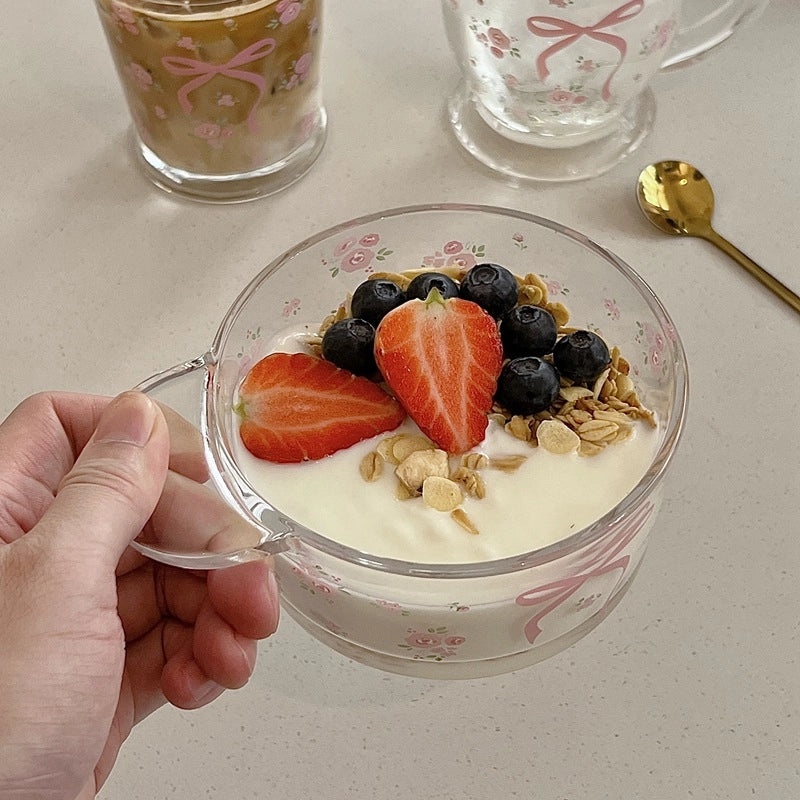 Bolimi French Rose Glass Cup with Bow Handle | Drinkware & Mugs