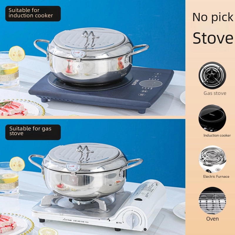 Japanese-Style 304 Stainless Steel Tempura Fryer with Double Bottom for Gas & Induction Cookers | Kitchen Cookware