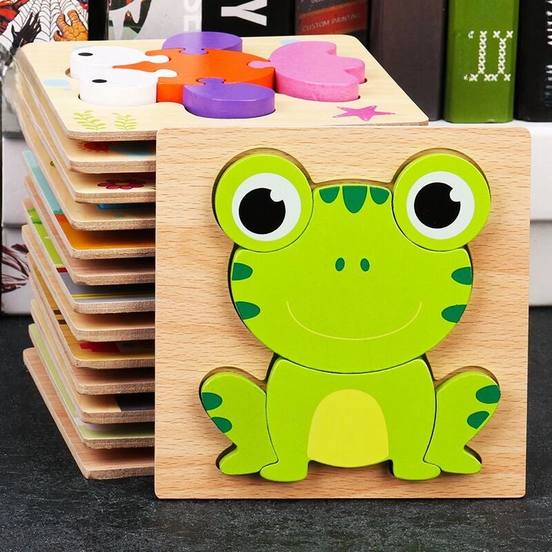 Wooden 3D Animal Puzzle for Kids Early Learning Handheld Board Cartoon Educational Toy | Educational Toys & Games