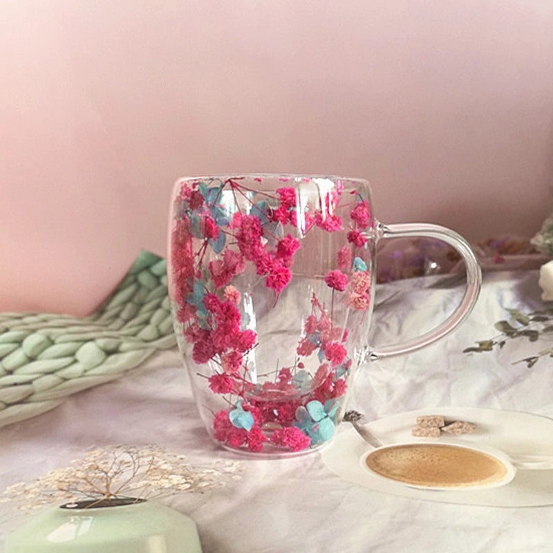 Floral Borosilicate Glass Mug for Vacation & Everyday Use | Drinkware & Mugs