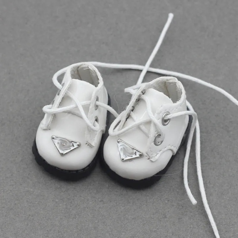 3.8x2.3cm Cotton Doll Shoes with 10cm Laces Shiny Round Toe Leather Tie Toy Footwear|Doll Accessories