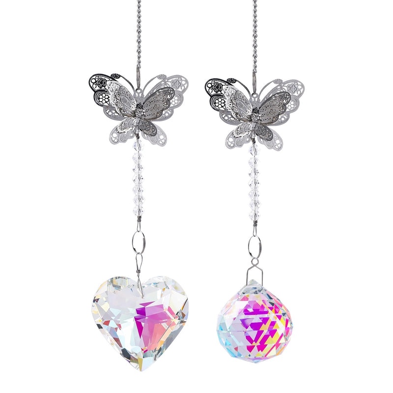 Elegant Heart & Butterfly Crystal Suncatcher Wind Chime | Home Decor & Wall Art