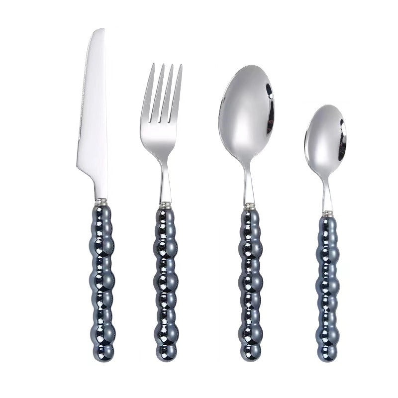 Ceramic Pearl Handle Stainless Steel Cutlery Set, Luxury Western Hotel Tableware, Steak Knife, Fork & Dessert Spoon | Kitchen & Dining