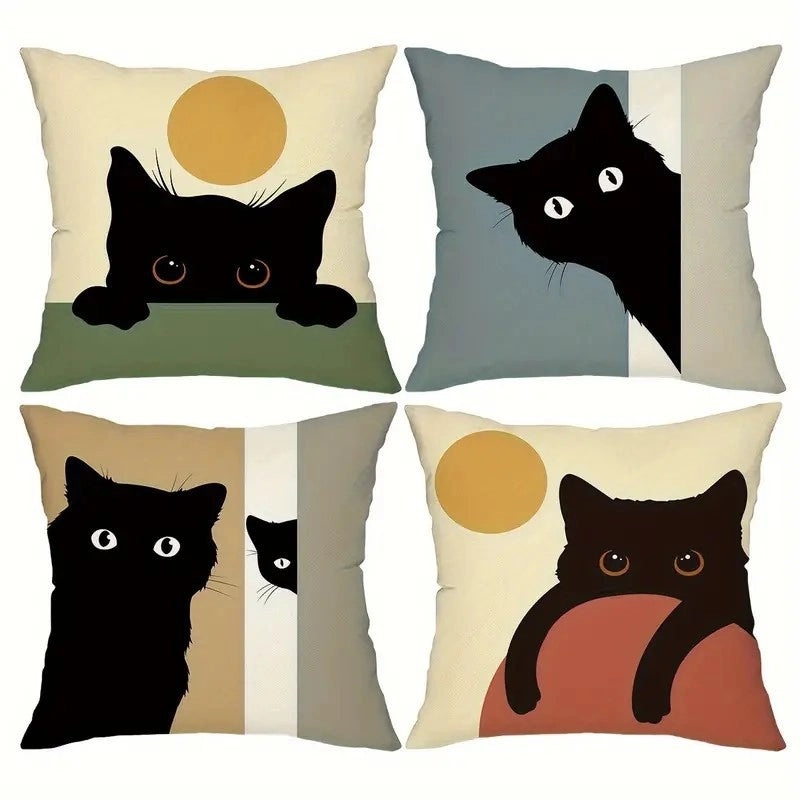 Adorable Cat Letter Linen Pillow Covers for Couch and Sofa Decoration|Home Decor & Cushions