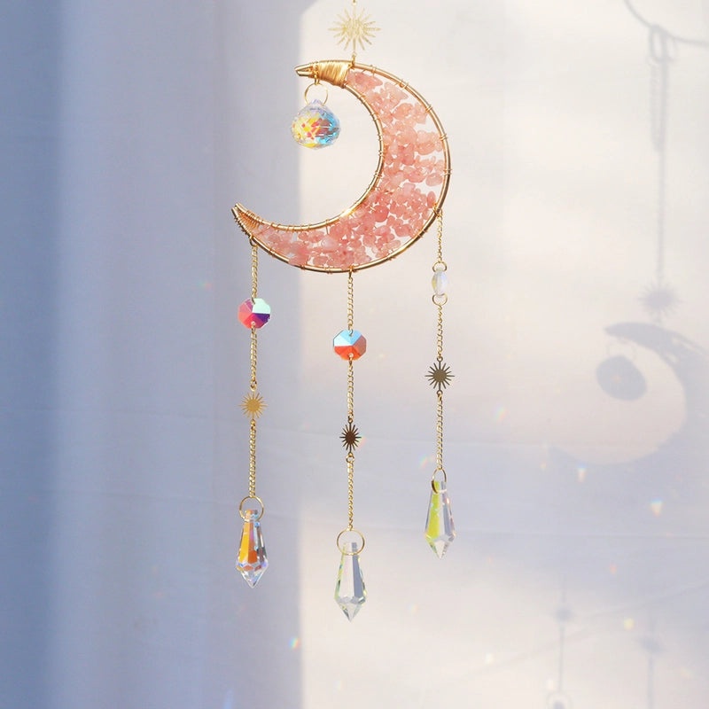 Geometric Star and Moon Crystal Metal Suncatcher Wind Chime | Home Decor & Wall Art