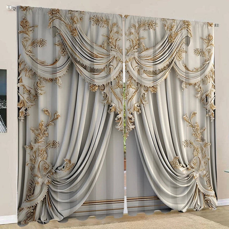 2PCS Floral Pattern 3D Digital Print Curtains | Home Decor Curtains