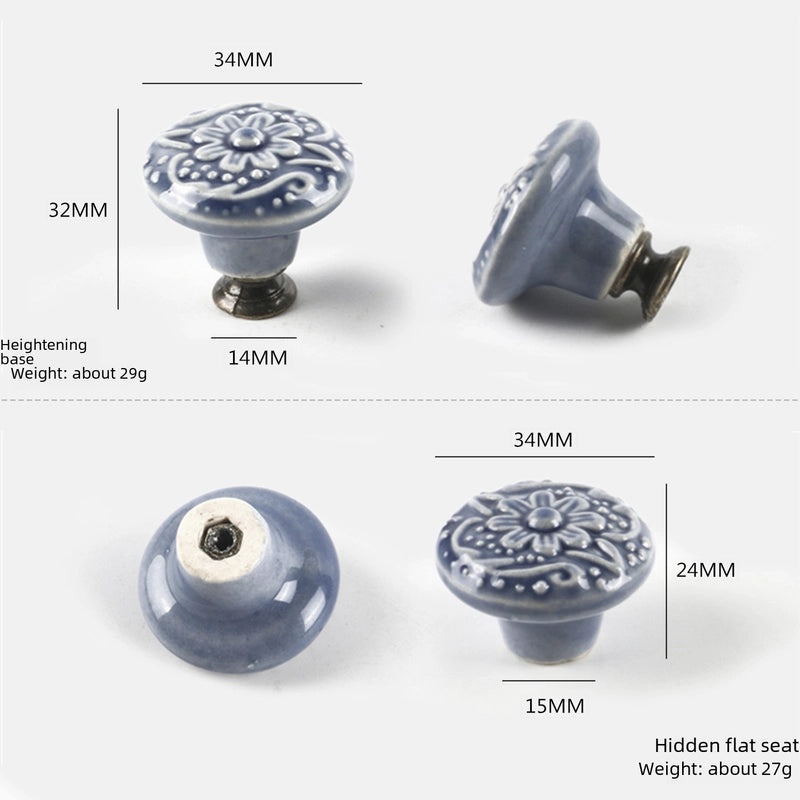 Ceramic Flower Cabinet Handle with Wooden Base | Cabinet Hardware