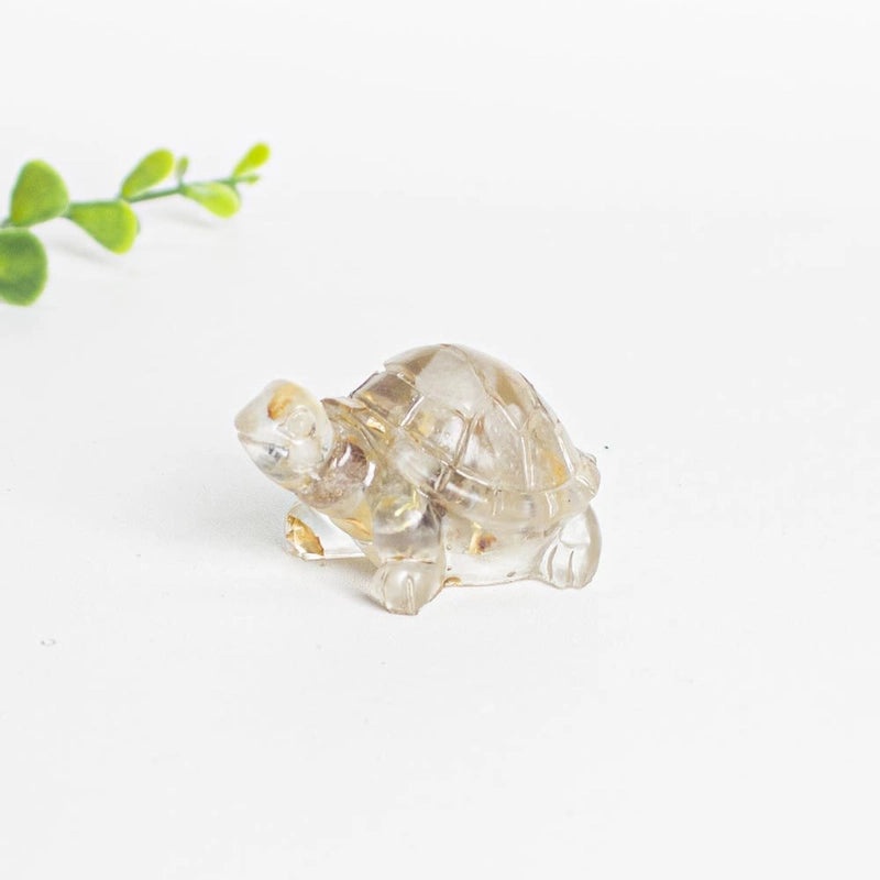 Minimalist Tortoise Figurine with Natural Crystal Accents|Home Decor
