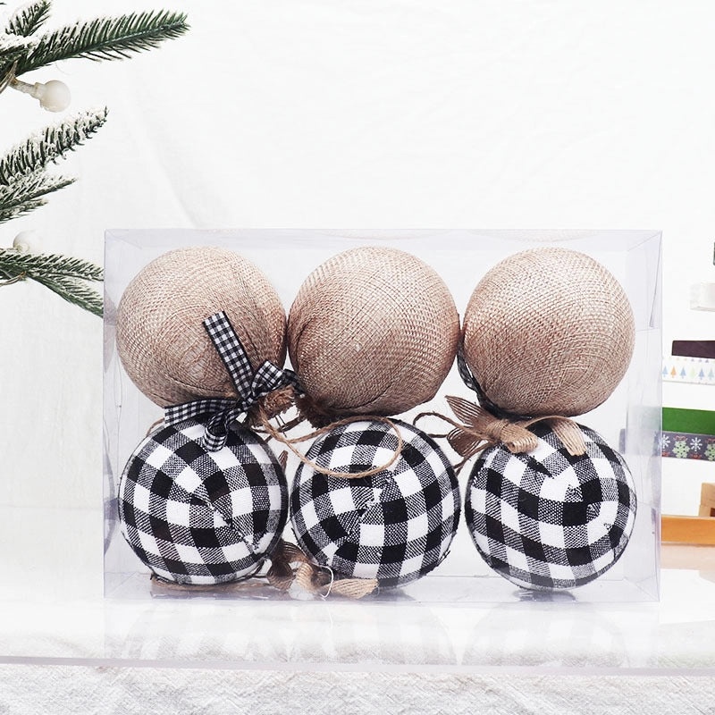 Christmas Plaid Cloth Balls 6cm & 8cm Black White Red Tree Hanging Decorative Ornaments|Christmas Decorations
