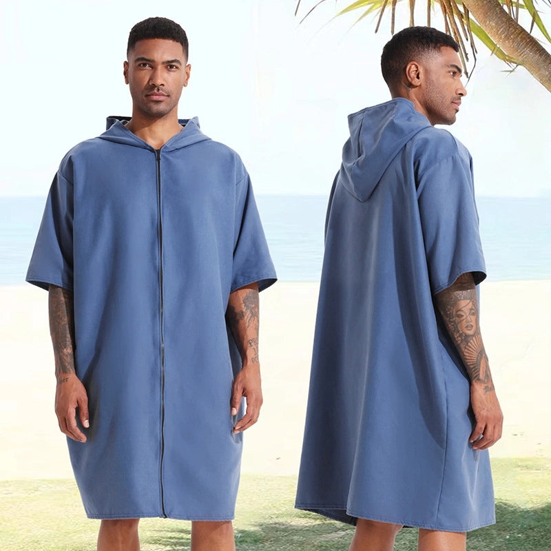 Quick-Dry Surf Diving Zipper Poncho Absorbent Swimming Changing Robe Bath Towel | Beachwear & Swim Accessories