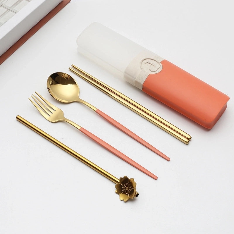 Retro Style Color Block Stainless Steel Fruit Spoon Knife Fork Set|Kitchen & Dining Cutlery Sets