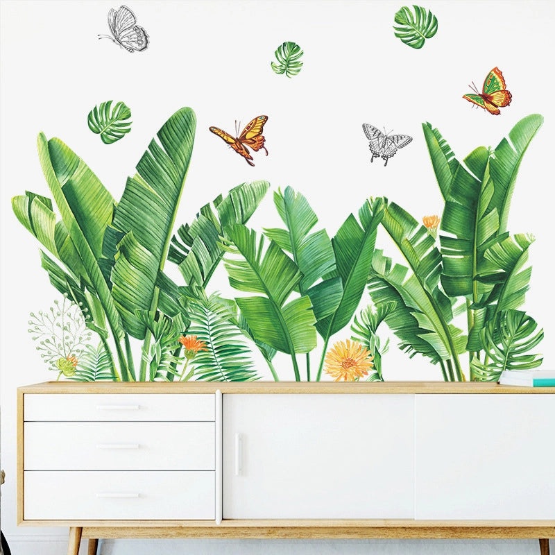 Tropical Plant Turtle Leaf Butterfly Flower Wall Decal for Bedroom | Home Decor Wall Stickers