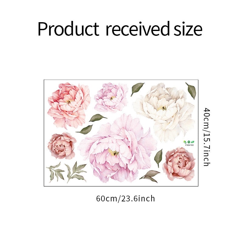 Pink Peony Flower Branch Wall Decal for Bedroom | Home Decor Wall Stickers